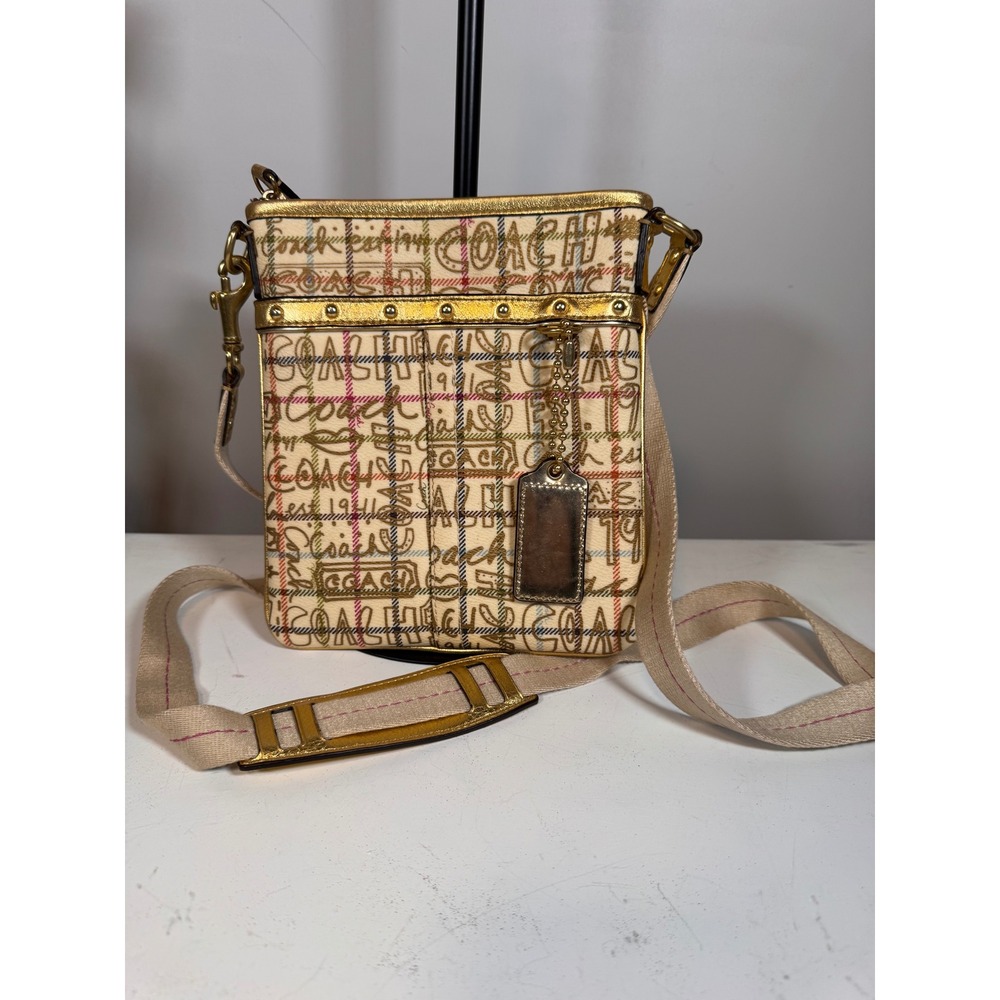 Coach Graffiti Tattersall Swingpack Crossbody Gold Trim F42239